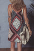Geometric Scarf Print Lace Trim V-Neck Cami Mini Dress